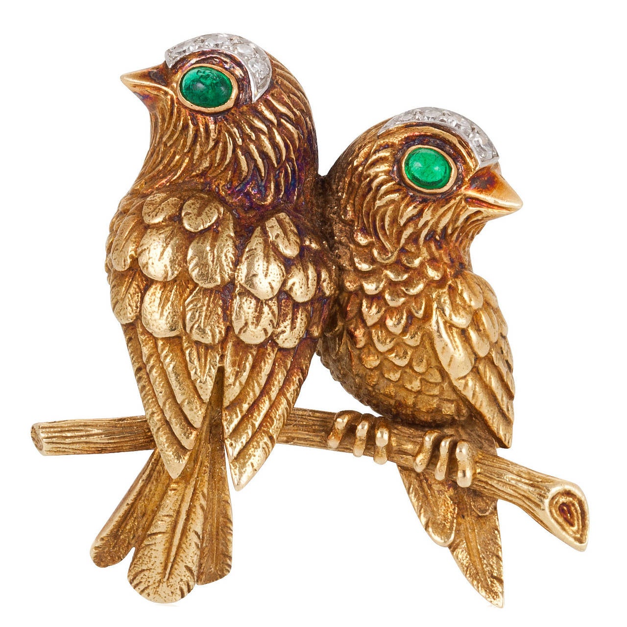 Cartier Emerald Gold Birds Brooch For Sale