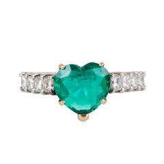 2.60 Carat Heart Shaped Emerald Diamond Gold Platinum Engagement Ring 8