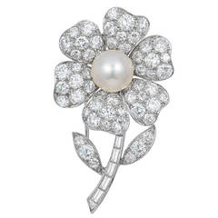 Van Cleef & Arpels Cultured Pearl Diamond Brooch