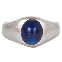 Blue Sapphire Cabochon Platinum Gypsy Dome Ring Vintage Blue Sapphire Cabochon Platinum Gypsy Dome Ring