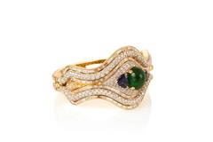Emerald Sapphire Diamond Gold Bangle Bracelet