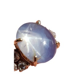 Untreated 13.11 Carat Ceylon Blue Star Sapphire and Old Cut Diamond Ring, Late A
