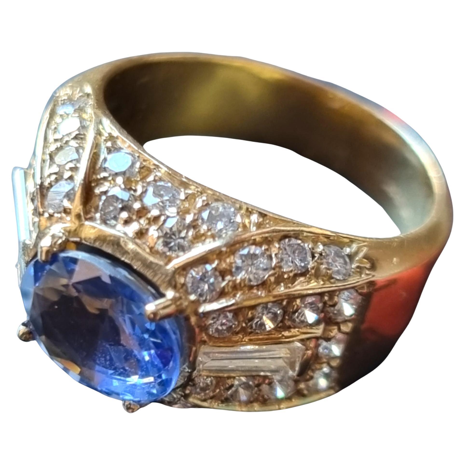 Vintage Blue Sapphire and Diamond Bombé Ring, signed by Fürst (Rome) For Sale