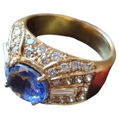 Vintage Blue Sapphire and Diamond Bombé Ring, signed by Fürst (Rome)