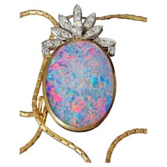 Pendentif en or 18 carats avec opale cristalline australienne de 8,83 carats et diamants