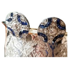 Art Deco Diamond and Blue Sapphire Cufflinks in  Platinum (Early 20th Century)