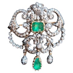 Baroque Iberian (Spain) Emerald and Diamond Pendant/Brooch 18Th Century