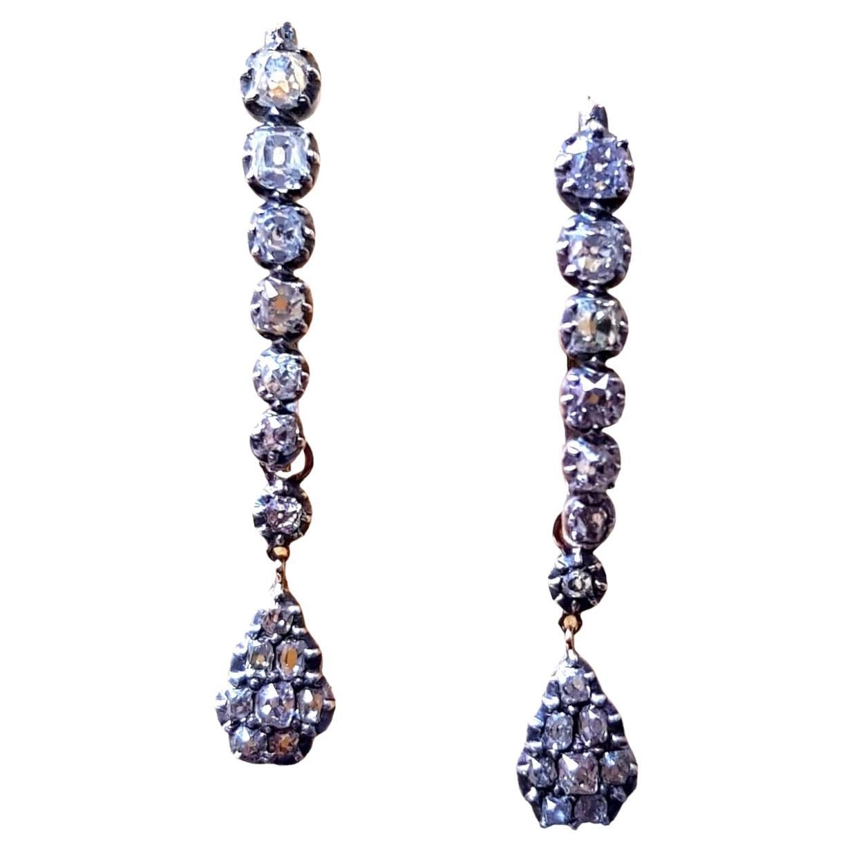 Seltenes antikes Paar "Poissarde"-Diamant-Tropfen-Ohrringe aus dem 19. Jahrhundert.