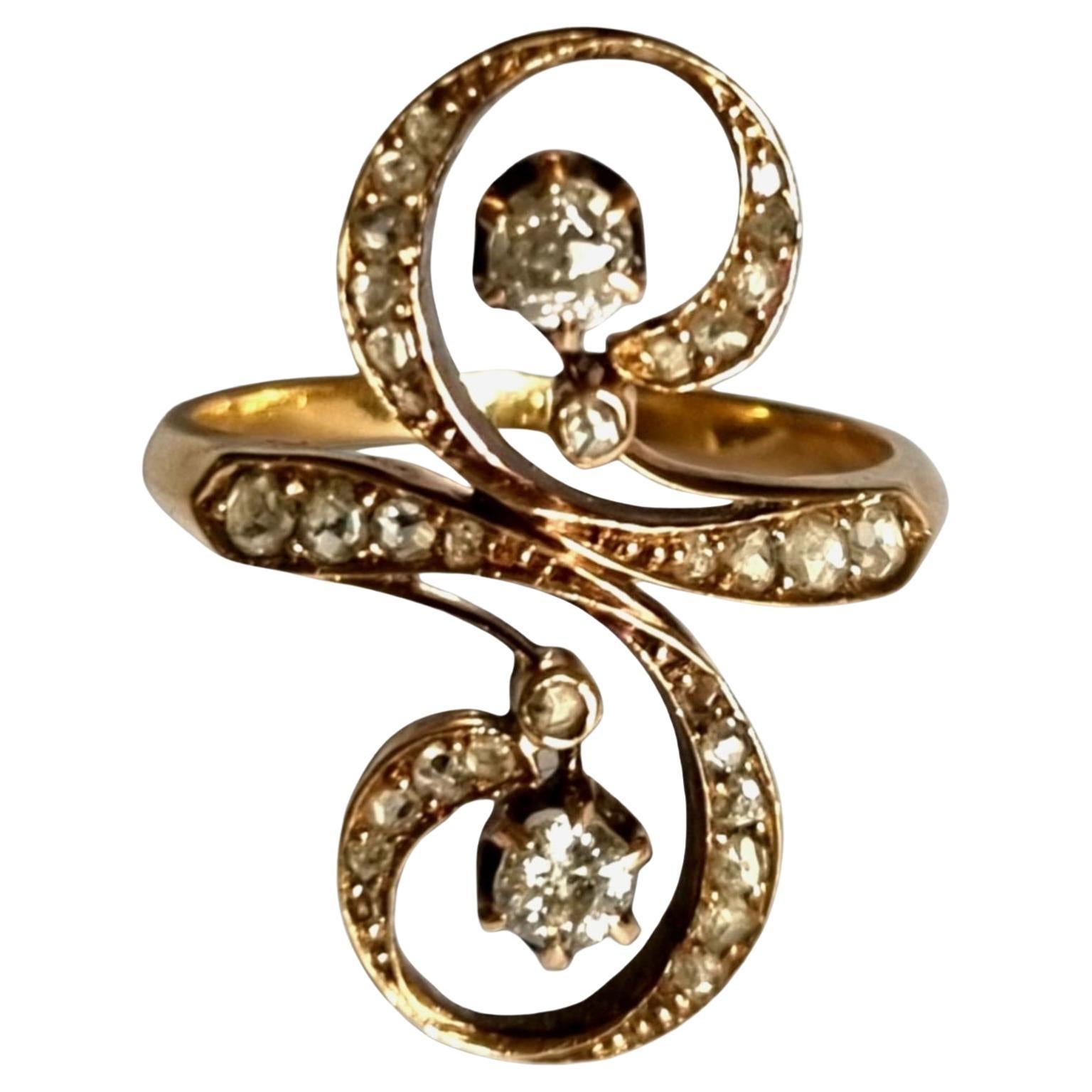Anello con diamante Art Nouveau / Belle Epoque 1900 in oro 18 carati