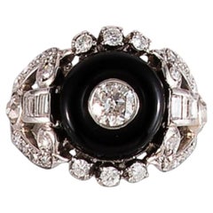 Anello in platino con diamanti e onice in stile Art Déco