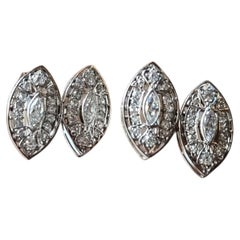 Eleganti gemelli da polso Art Deco Revival con doppio diamante Navette in oro bianco 18 carati