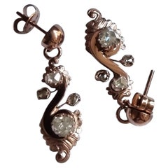 Antique Victorian Rose Cut Diamond Drop Earrings in 18K Rose Gold