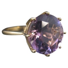 Huge Art Deco 10K 6.4 Carat Round Amethyst Solitaire Ring Size 5