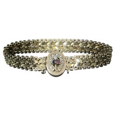 Antique 14k Lucky Horseshoe Sapphire Ruby Seed Pearl Bracelet
