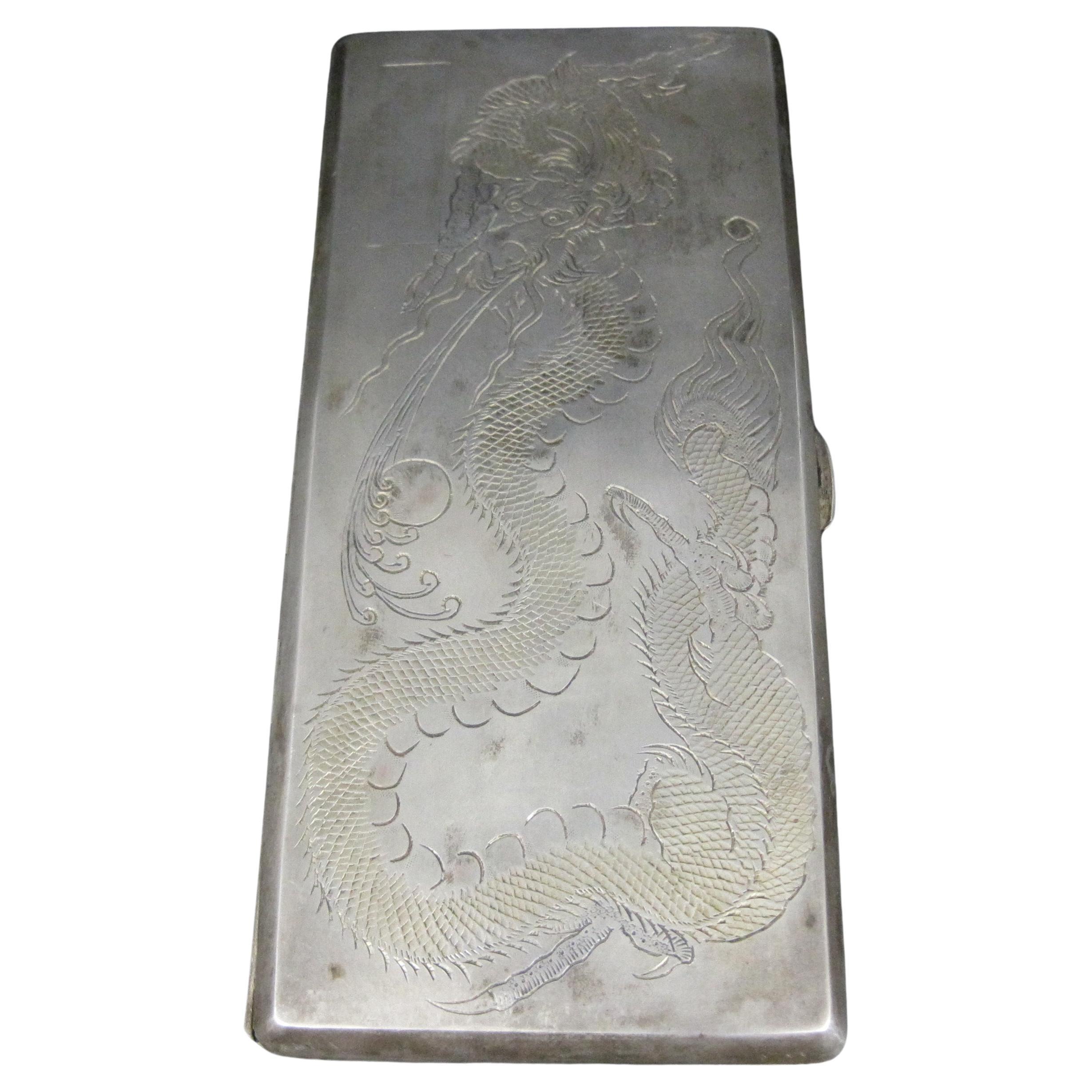 Vintage Silver Hand Chased Dragon Cigarette Case