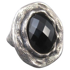 Clyde Duneier Gothic Revival Onyx Silver Ring, Size 6