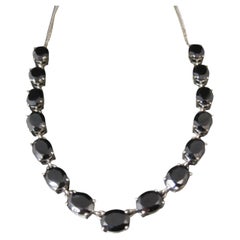 Collar Vintage de Onix Negro Facetado de Plata de Ley 18 Pulgadas