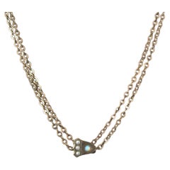 Antique Gold Filled Locket Chain Necklace with Pearl Opal Slide Lorgnette