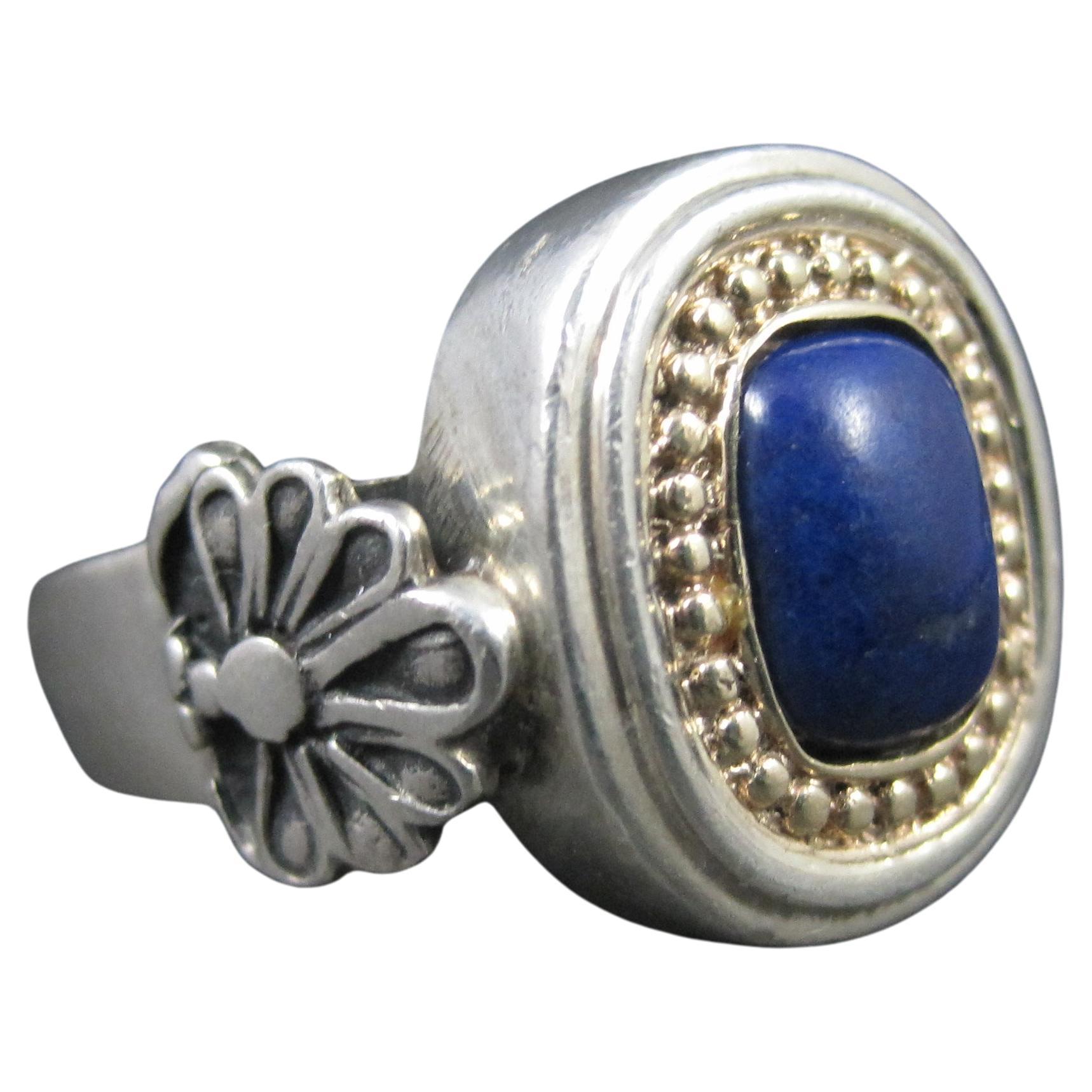 Vintage 14K Gold and Sterling Silver Lapis Lazuli Ring, Size 8