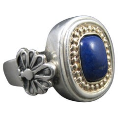 Vintage 14K Gold and Sterling Silver Lapis Lazuli Ring, Size 8