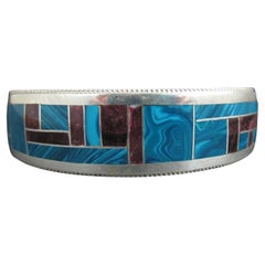Unique Zuni Chrysocolla & Spiny Oyster Inlay Cuff Bracelet 6"