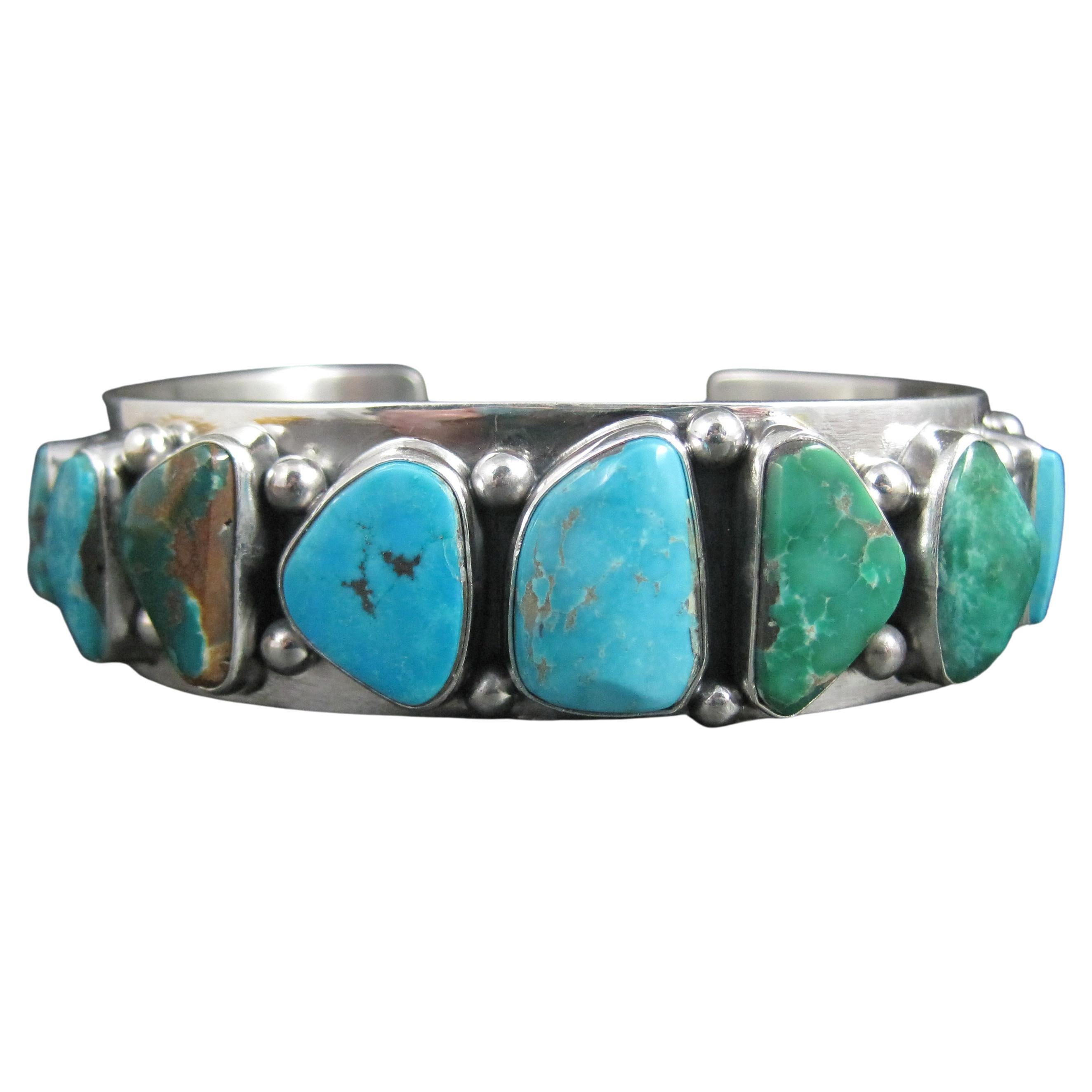 Heavy Navajo Turquoise Cuff Bracelet by Mark Yazzie 6.5" Sterling Silver