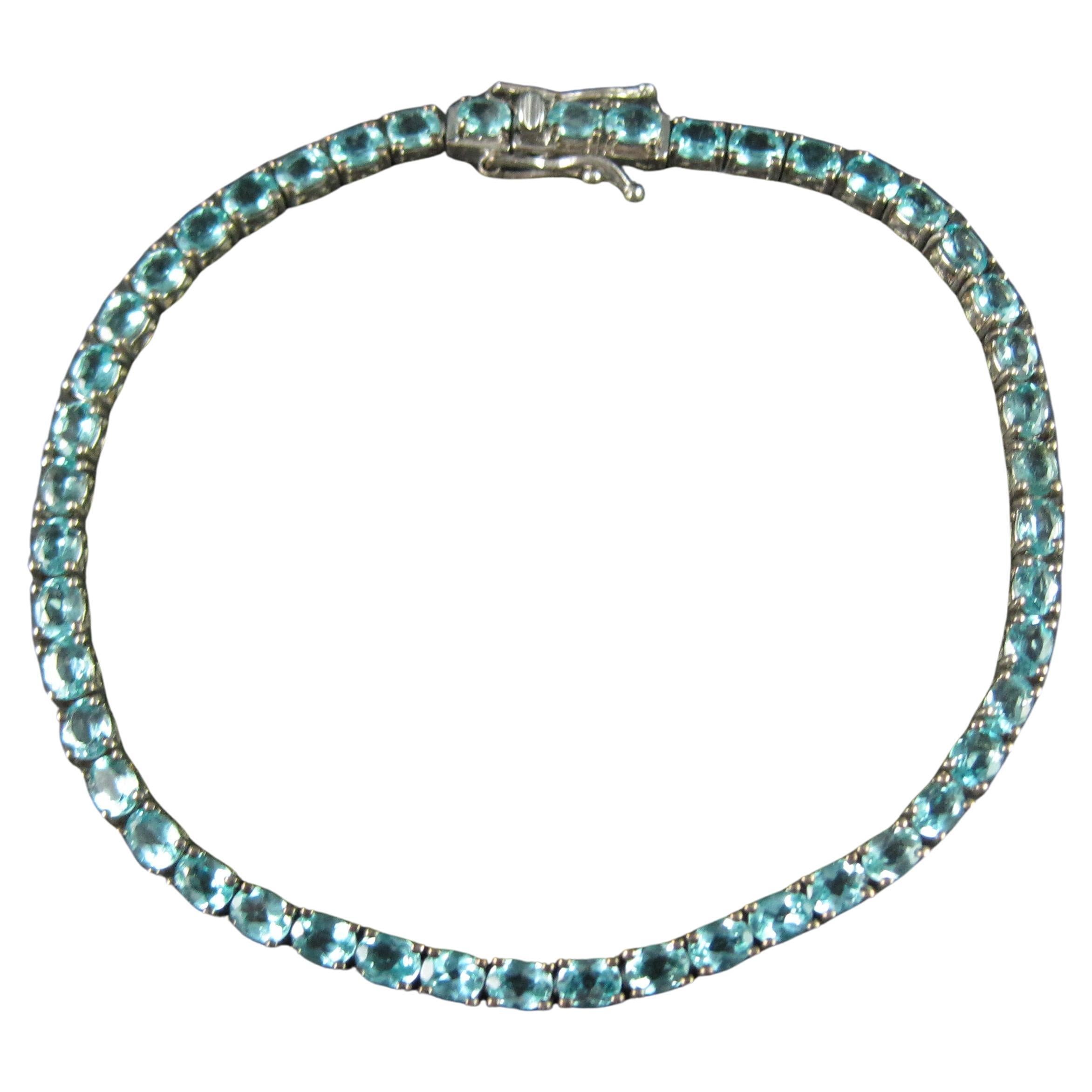Pulsera de tenis de turmalina azul helada de plata de ley 8 pulgadas