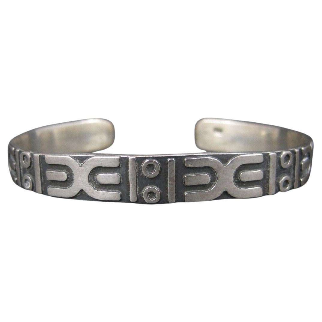 Pulsera brazalete tribal vintage de plata de ley 6,5 pulgadas