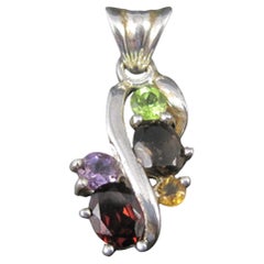 Vintage Sterling Silver Gemstone Pendant Peridot Garnet Citrine Quartz Amethyst