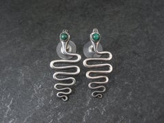Vintage Southwestern Malachite Snake Earrings in Sterling Silver