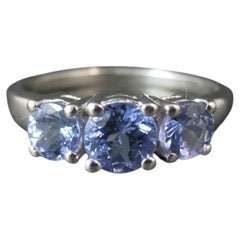 Estate 3 Stone Tanzanite Ring in Sterling Silver Size 10