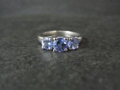 Estate 3 Stone Tanzanite Ring in Sterling Silver Size 10