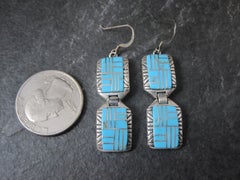 1990s Southwestern Turquoise Inlay Earrings in Sterling Silver