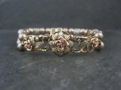 Pulsera vintage de oro Black Hills de 10K y perlas en forma de rosa, de Stamper, de 7 pulgadas