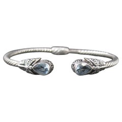Hinged Sterling Silver Blue Topaz Bangle Bracelet 6.5"