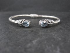Hinged Sterling Silver Blue Topaz Bangle Bracelet 6.5"