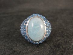 Huge Sterling Silver Milky Aquamarine Chalcedony Cocktail Ring Size 10