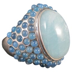 Huge Sterling Silver Milky Aquamarine Chalcedony Cocktail Ring Size 10