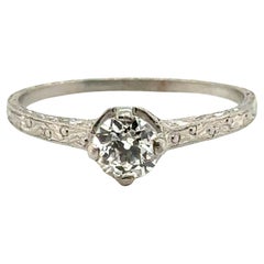 Anillo de compromiso de diamantes Art Déco Mined .65ct Solitario Platino Original años 20