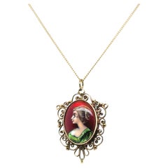Antique Enamel Pendant Pin Brooch Gold Victorian French Original 1880's-1890's