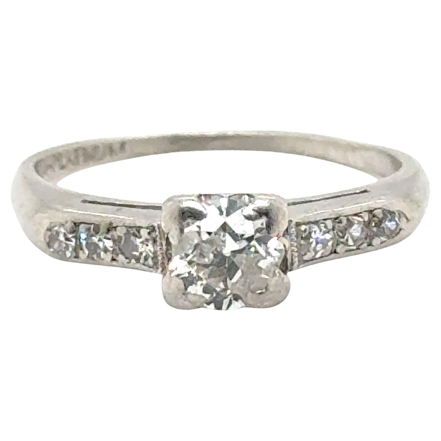 Véritable bague ancienne en diamant déco .62ct Round Brilliant 1930
s Antique Platinum