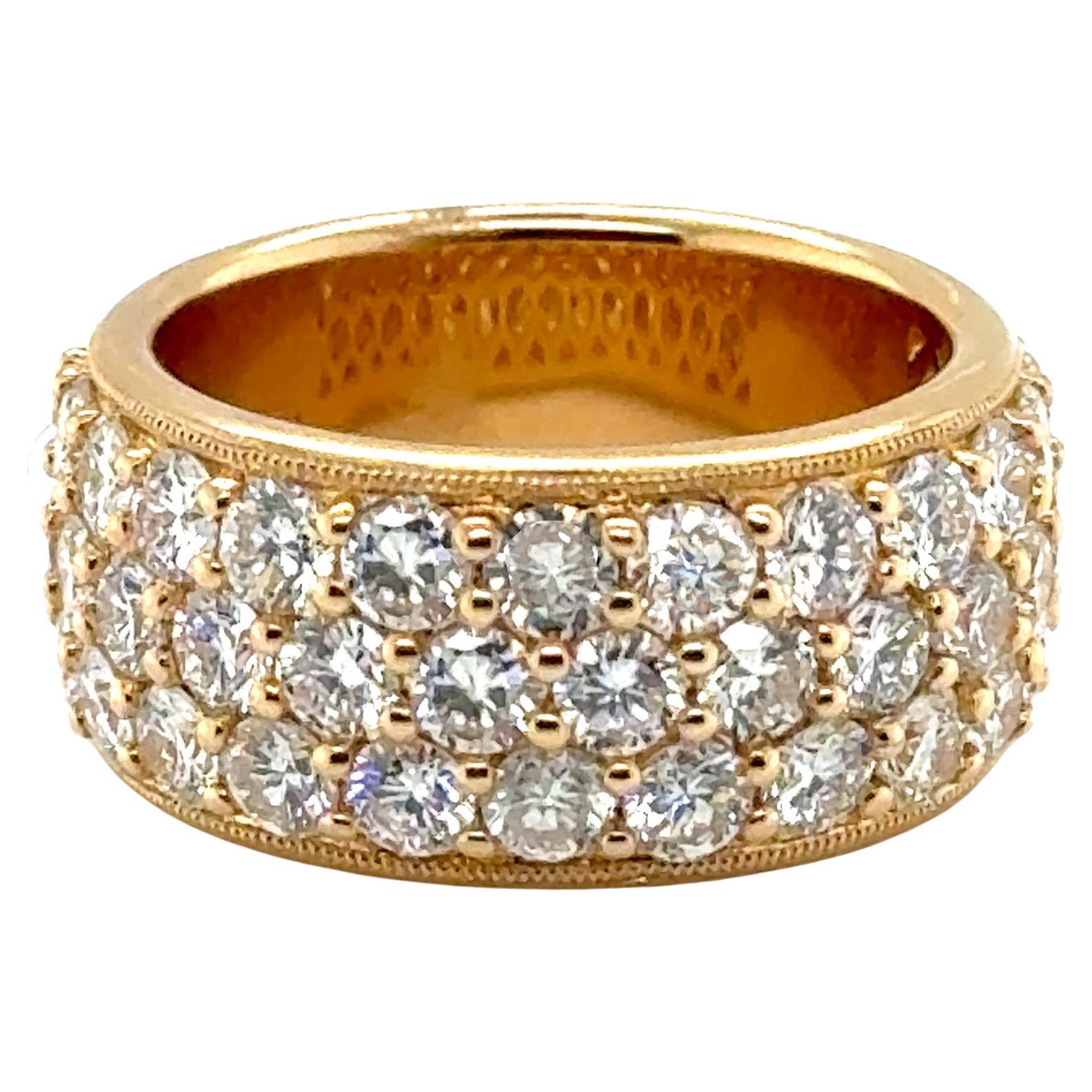 Anello Anniversario a 3 file di diamanti naturali estratti 3ct 18K &New Taglia 6.25
