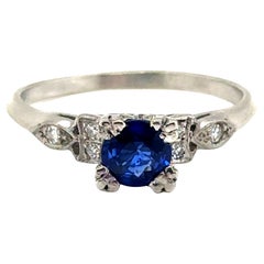Art Deco Ring 1.10ct Sapphire Mined Diamond Original 1930's Antique Platinum