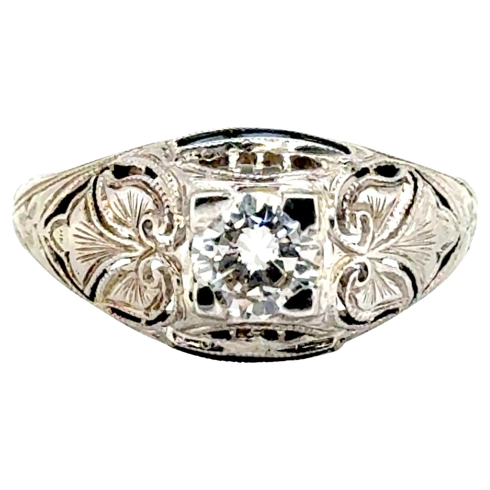 Art Deco Diamond Ring .58ct French Cut Sapphires Original 1920's 18K