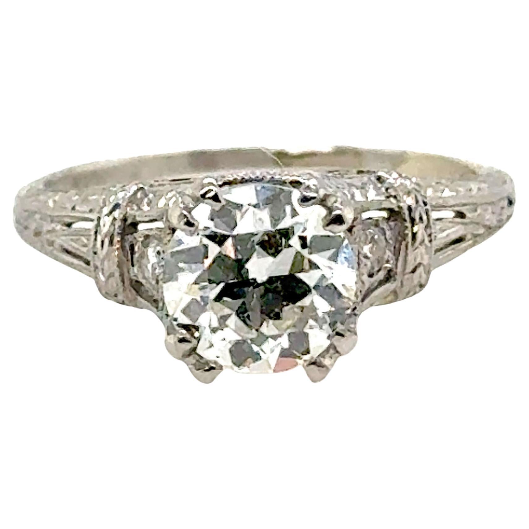 Bague de fiançailles art déco en platine 1,06 carat certifiée GIA, vieille Europe originale 1920-1930