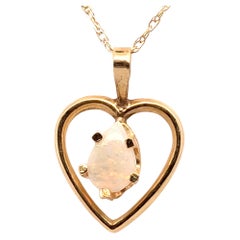 Gem Quality Opal Necklace Pendant Heart 14K Yellow Gold Pear Cabochon