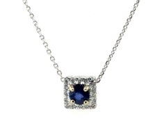 Sapphire and Diamond Pendant Mined Diamond Halo .72ct 14K Brand New