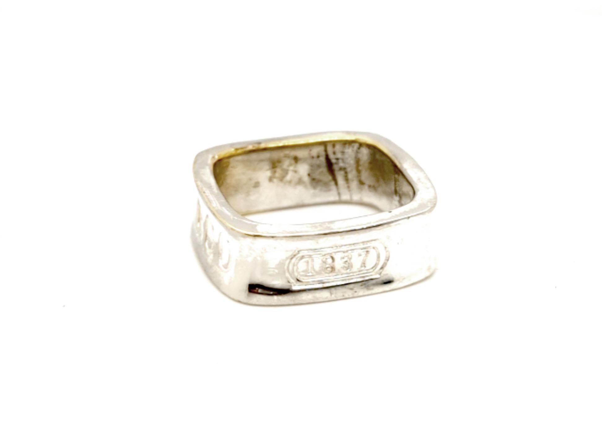 da uomo o donna Tiffany & Co. T & Co. 1837 Argento Sterling Band Quadrata Anniversario di Matrimonio Sz 7 in vendita