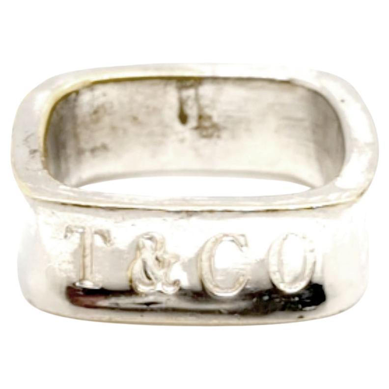 Tiffany & Co. T & Co. 1837 Argento Sterling Band Quadrata Anniversario di Matrimonio Sz 7 in vendita