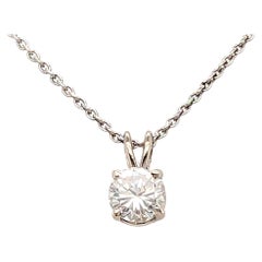 Diamond Solitaire Pendant Necklace .44ct Mined G SI2 EGL Certified 14K White Gol
